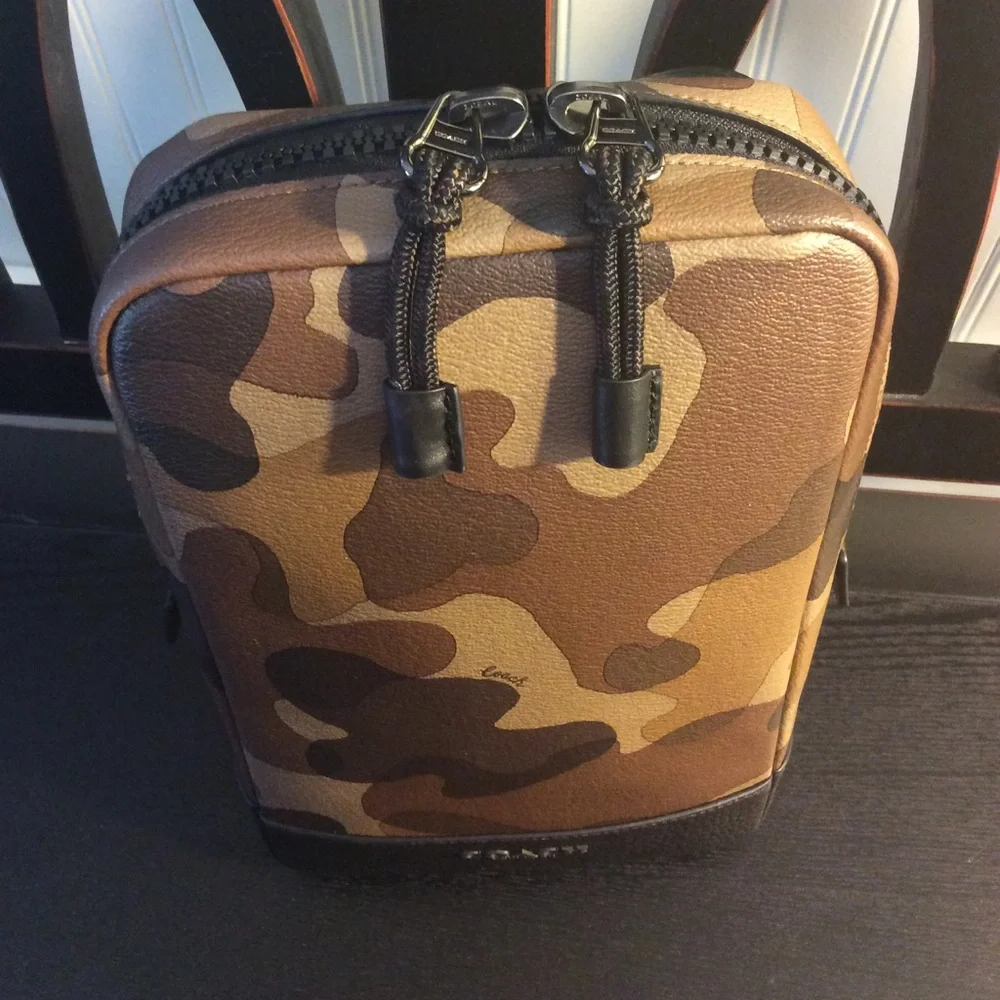 Coach Men’s Camo Crossbody Sling Bag in Brown and Black